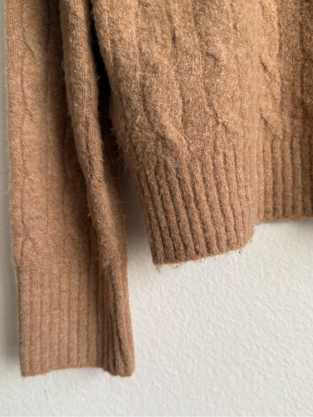 J.Crew Extra-Soft Cable Knit Mock Neck Sweater Tan Wool Blend - Picture 4 of 10
